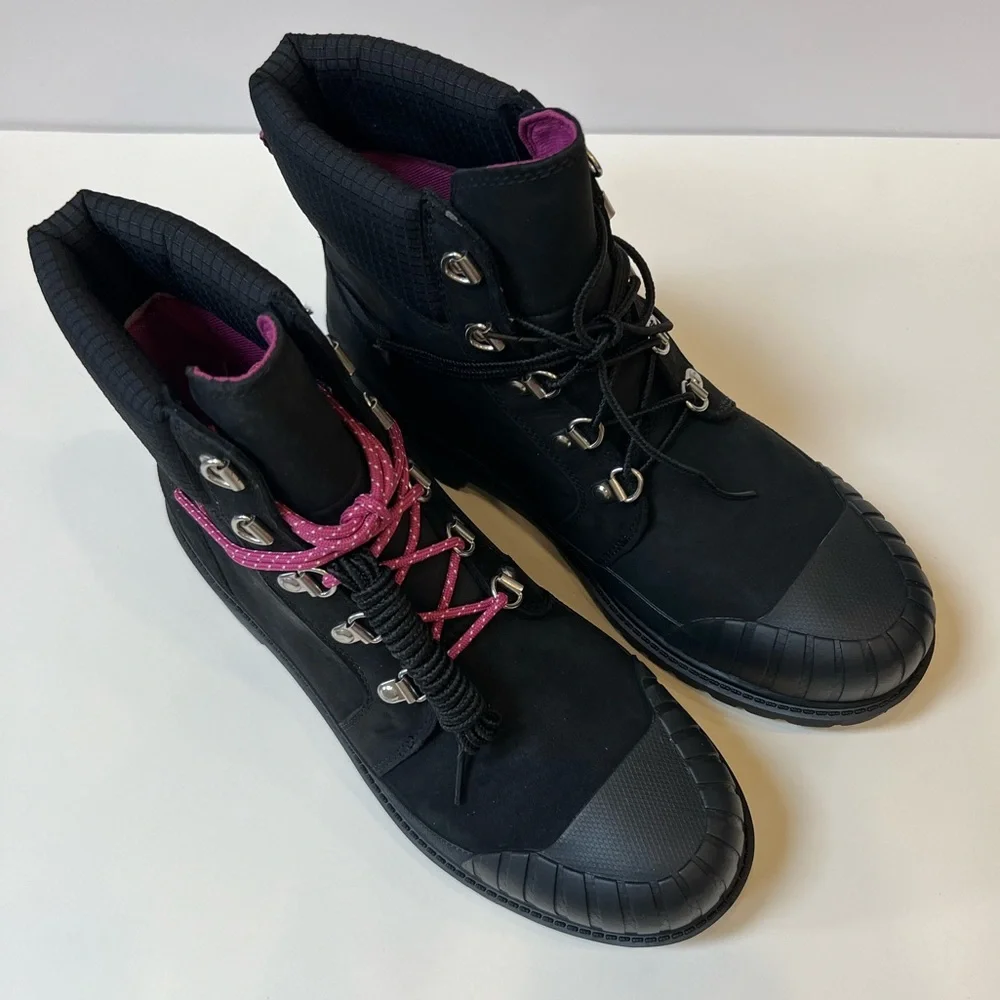 NWOT Timberland Black Leather Boots with Pink and Black Lace Options Included - Picture 2 of 15